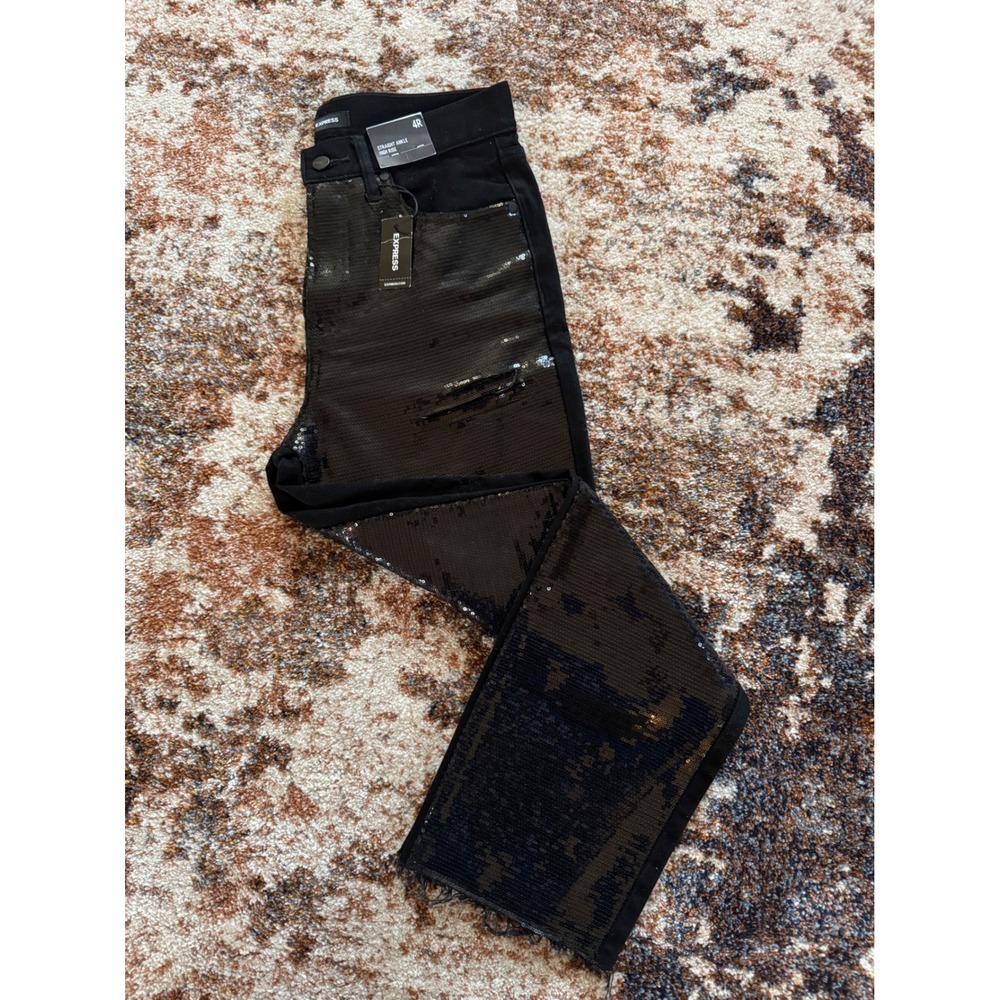 Express Sequin Pants‎ – Sparkly Black Statement Bottoms for Night Out 4R Ankle